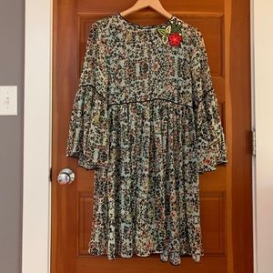 Embroidered sea foam floral dress
